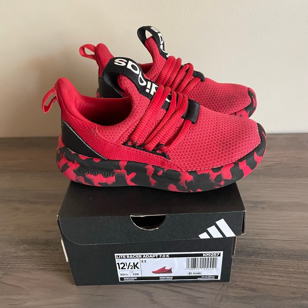 Adidas Lite Racer Adapt 7.0 Kids 12.5K Red Black Sneakers KI9257 Box